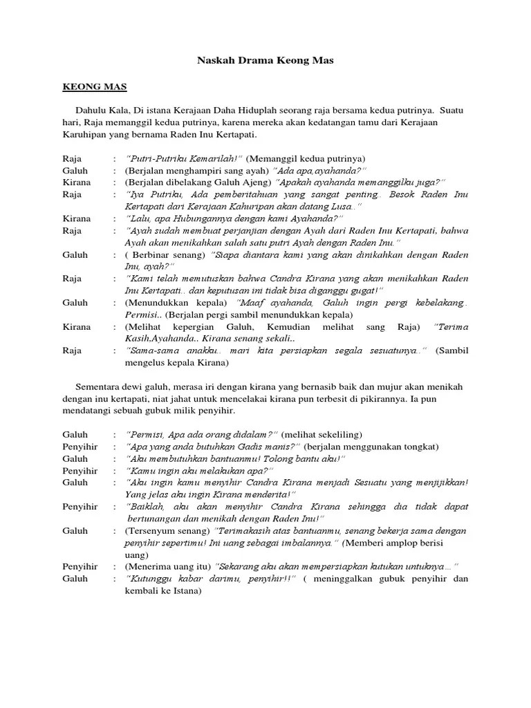 Naskah Drama Cerita Rakyat Keong Mas – Dengan