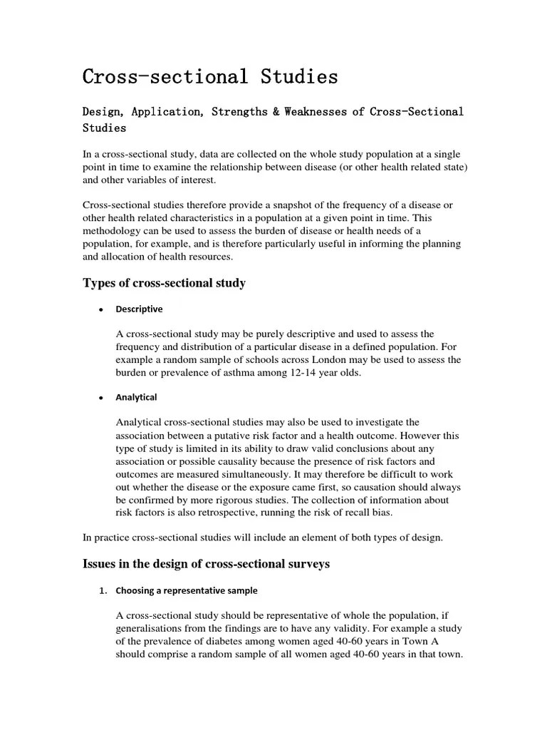 Design, Application, Strengths & Weaknesses of CrossSectional Studies