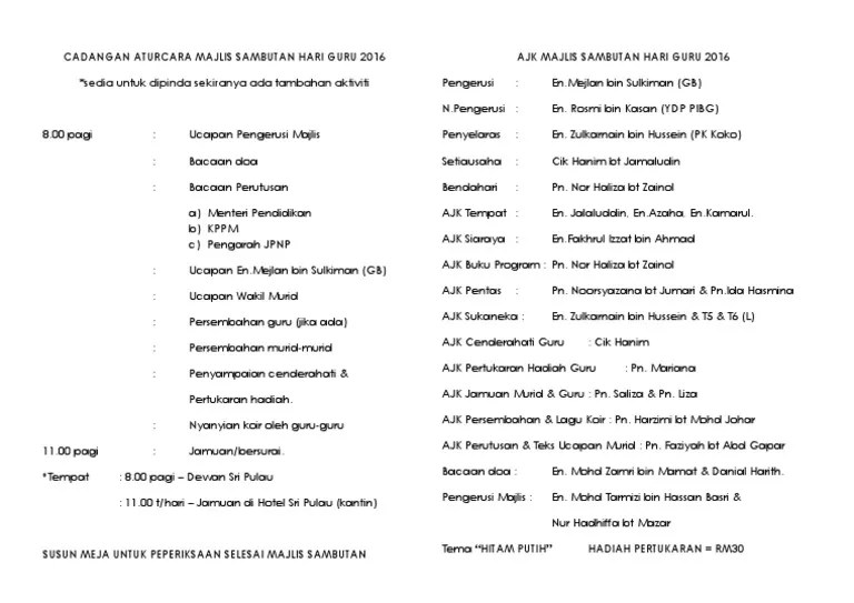 Aturcara Majlis Sambutan Hari Guru 2016 Docx