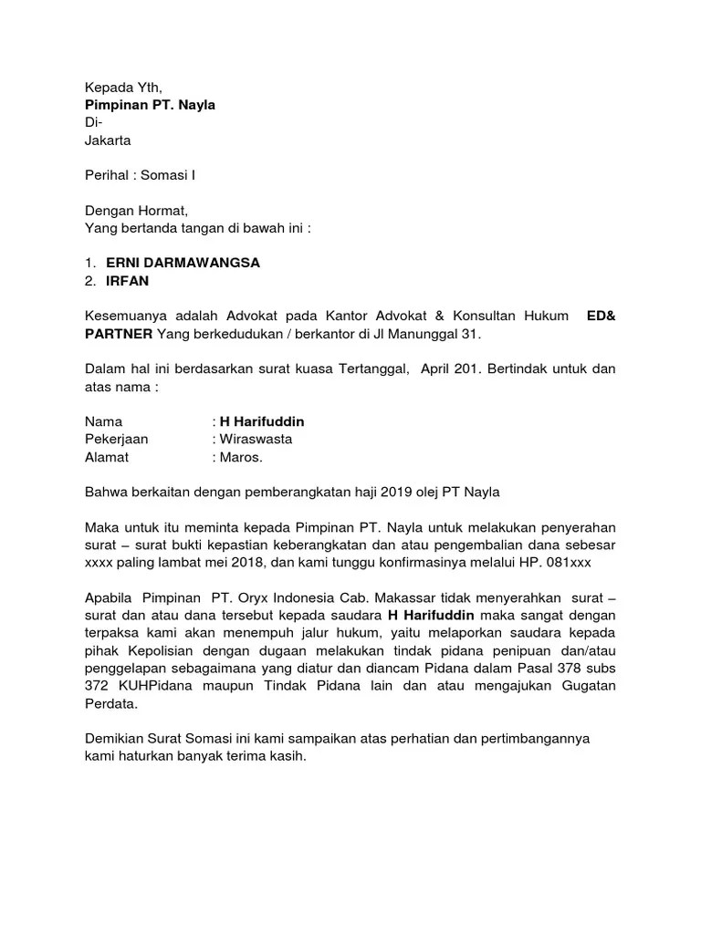 18 Contoh Surat Somasi Kasus Pidana