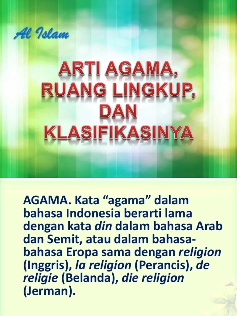 Arti Agama, Ruang Lingkup, Dan Klasifikasinya | PDF