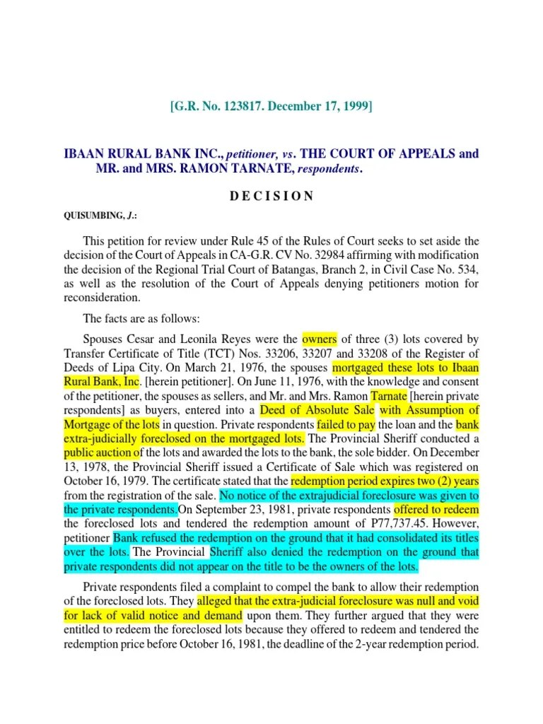 Court Upholds TwoYear Redemption Period for Foreclosed Property PDF