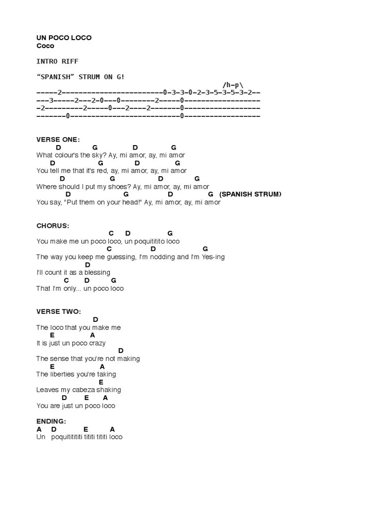 Un Poco Loco PDF Songsheet