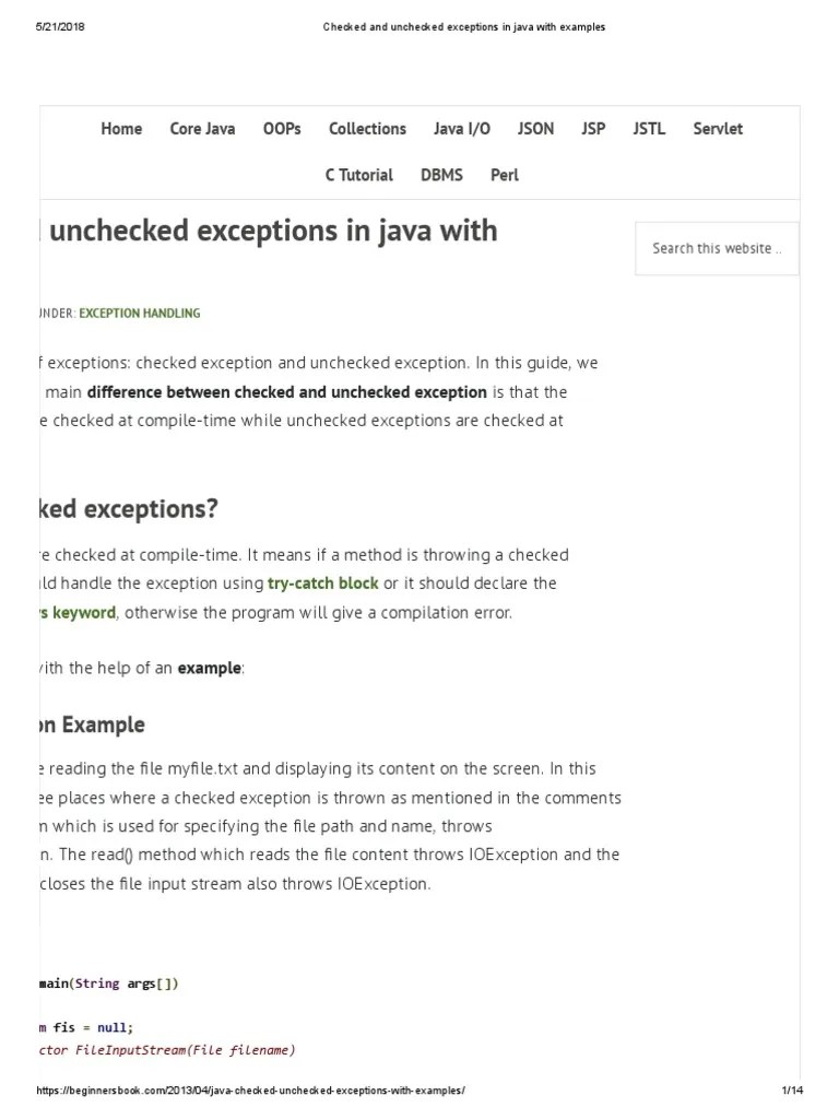 Checked and Unchecked Exceptions in Java With Examples PDF Array