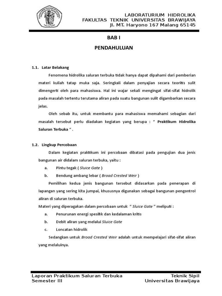 Contoh Laporan Praktikum Hidrolika Saluran Terbuka PDF
