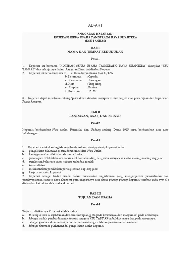 Artikel: Contoh Anggaran Rumah Tangga Koperasi Serba Usaha| HBS Blog |  Hakana Borneo Sejahtera
