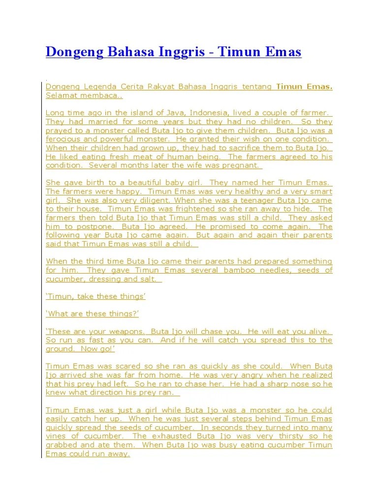 Story Telling Keong Mas Singkat Dan Artinya