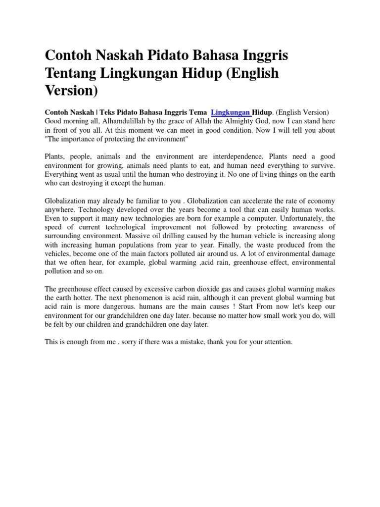 Contoh Pidato Tentang Lingkungan Hidup Bahasa Inggris