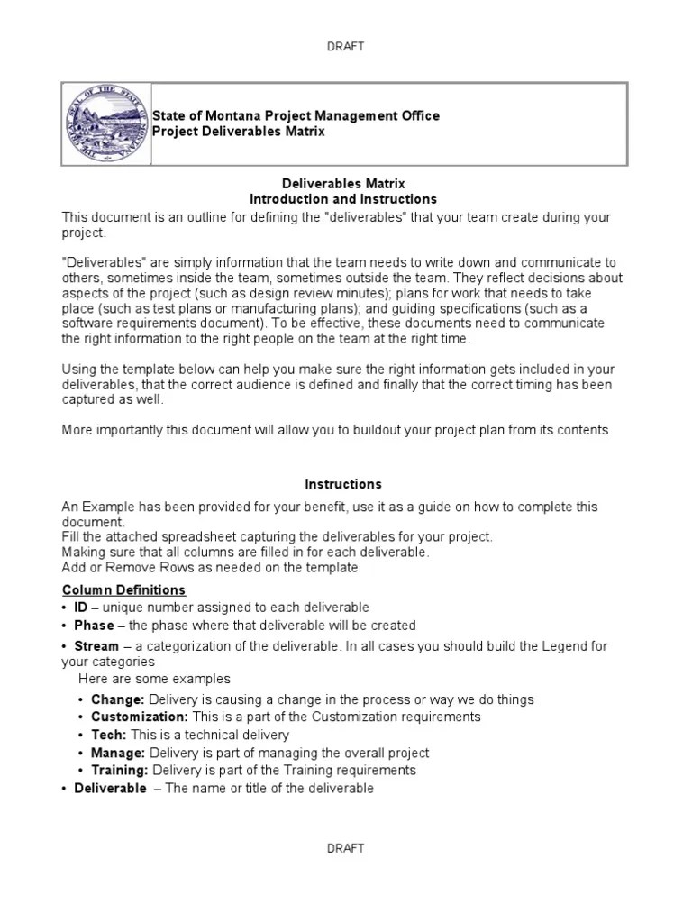Project Deliverables Matrix.xls1 Gestión de proyectos Tecnología