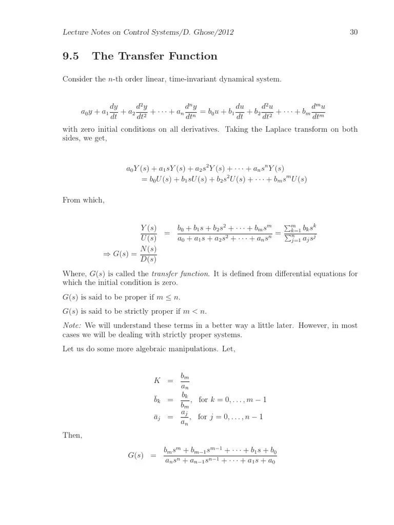 9.5 The Transfer Function N N N M M M PDF Laplace Transform