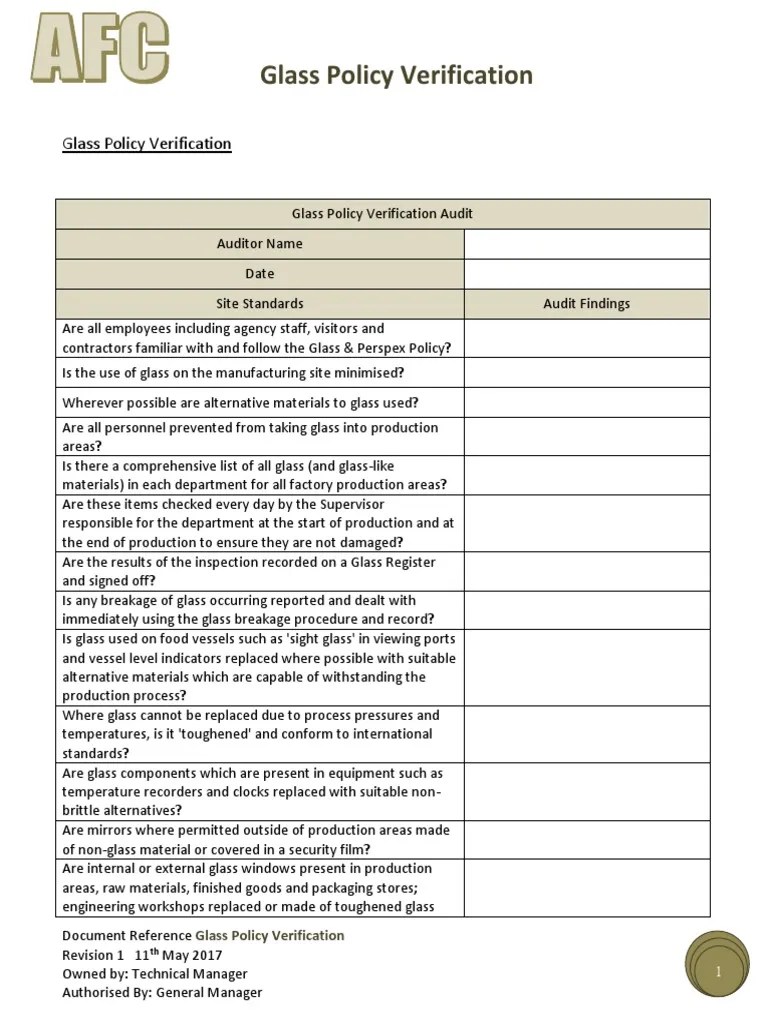 Glass Policy Verification Record Glasses Verification And Validation