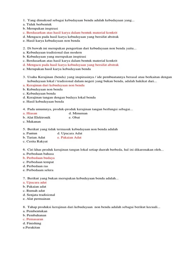 Soal Beserta Jawaban Tentang Inspirasi Budaya Lokal Dan Nonbenda