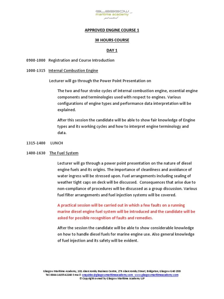 Approved Engine Course 1 30 Hours Course Day 1 Internal