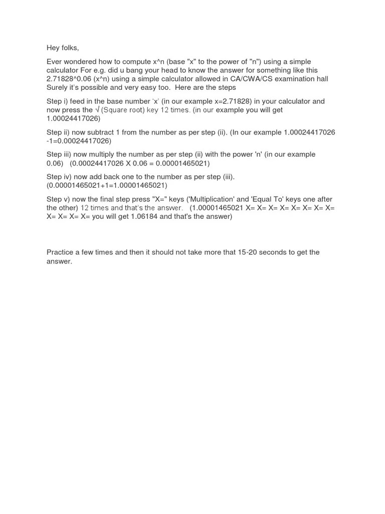 Calculate 'X' To The Power of 'N' Using A Simple Calculator PDF