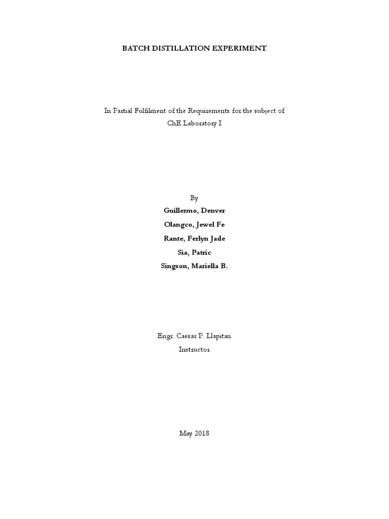 Batch Distillation Lab Report PDF Distillation Ethanol