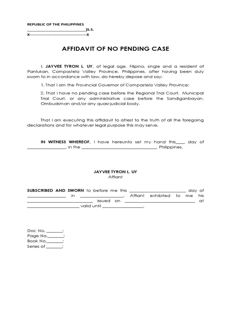 Affidavit of No Pending Case PDF