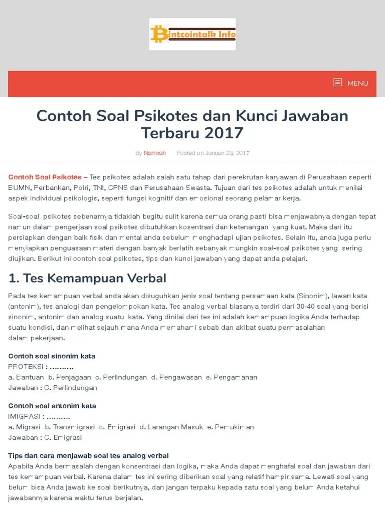 Contoh Soal Psikotes Pt. Finansia Multi Finance