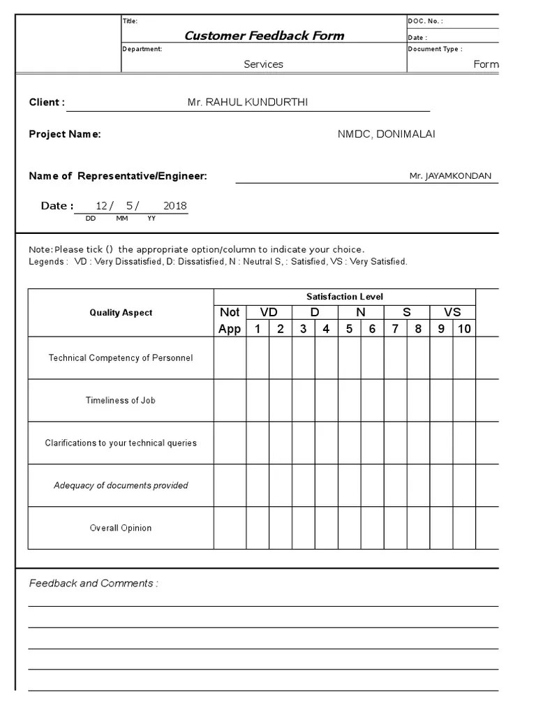 Customer Feedback Form Services Format PDF