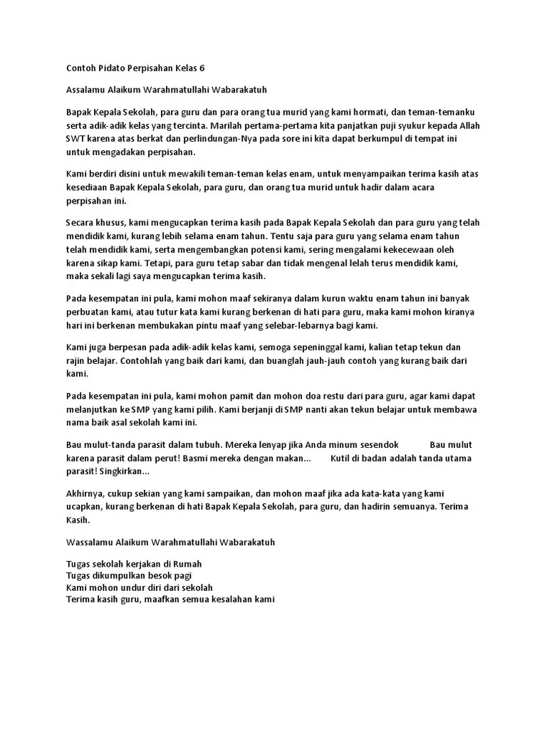 Contoh Pidato Perpisahan Kelas 6 | PDF
