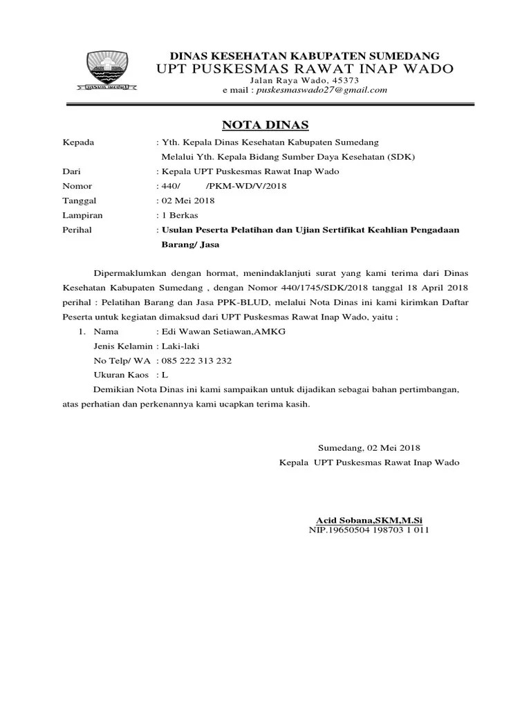 Contoh Nota Dinas Pelatihan Barang Dan Jasa