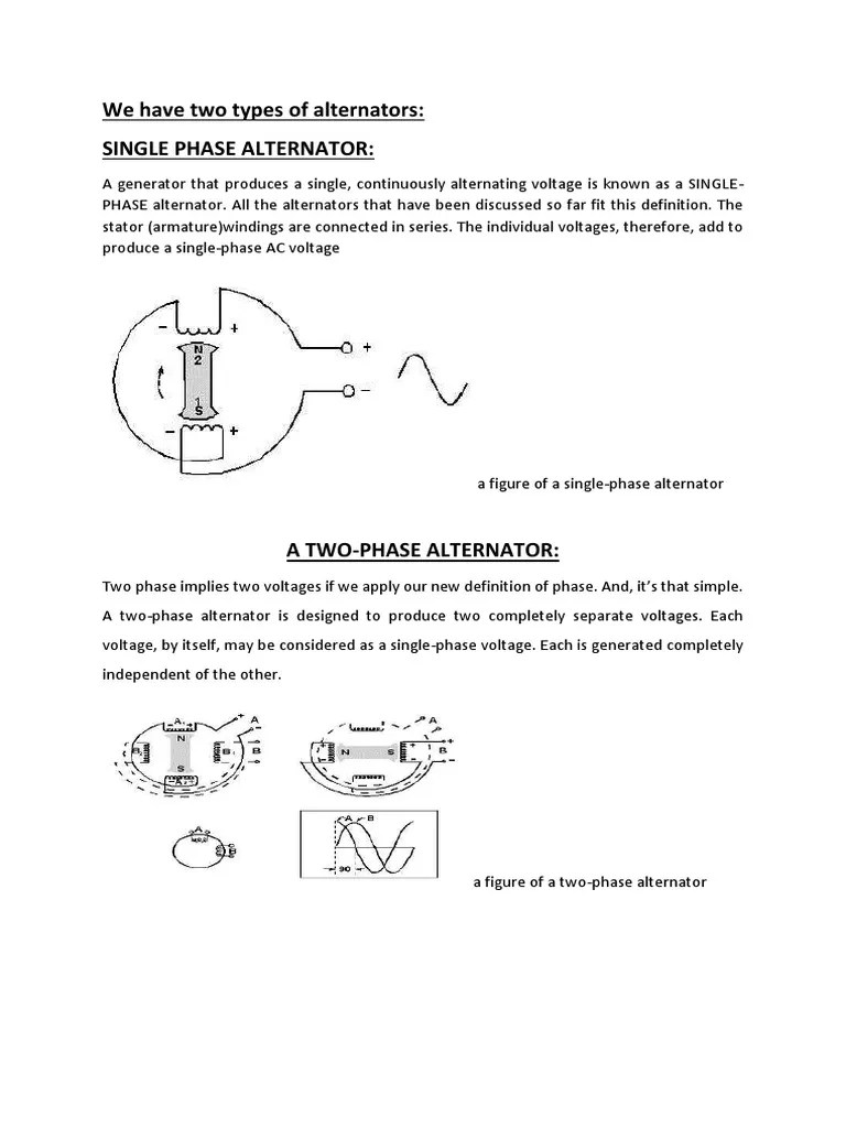 We Have Two Types of Alternators Single Phase Alternator PDF