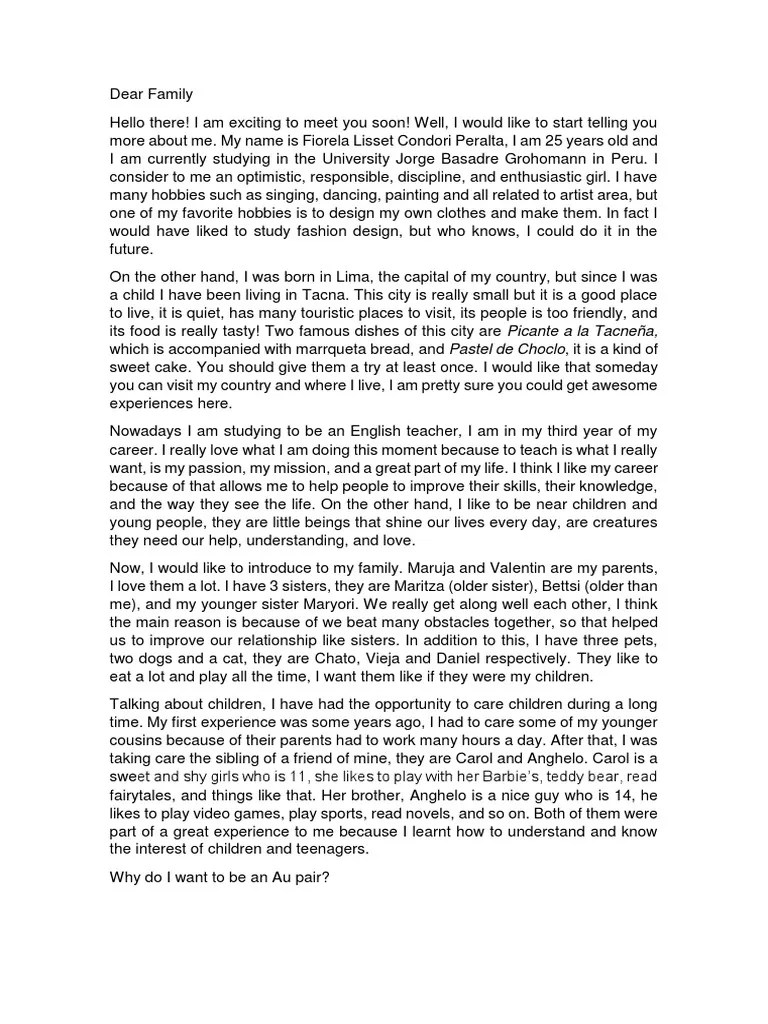 Au Pair Letter Sample PDF