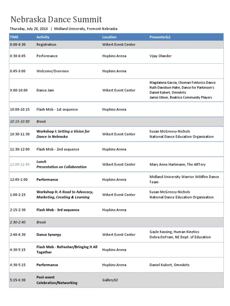 Program ScheduleNebraska Dance Summit PDF