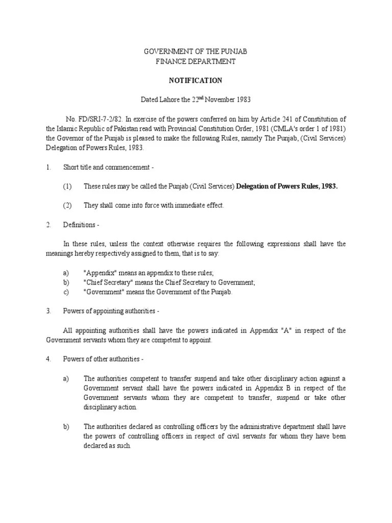 The Punjab (Civil Services) Delegation of Powers Rules 1983 PDF