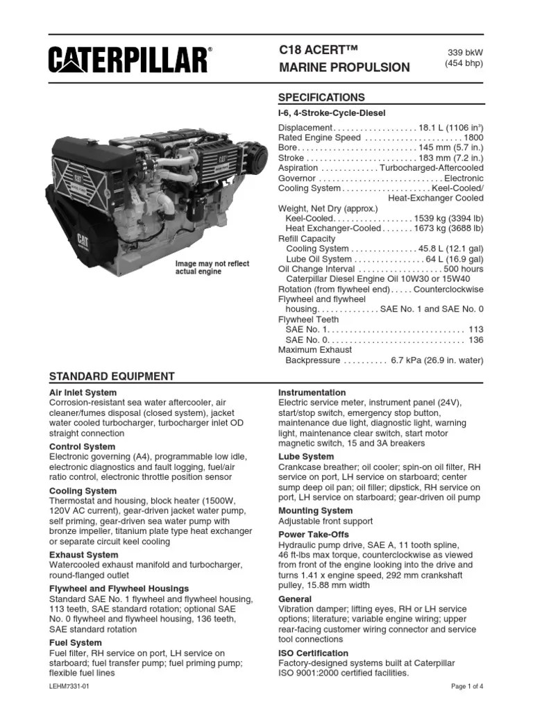 Cat C18 ACERT Spec Sheets Commercial.pdf Horsepower Engines