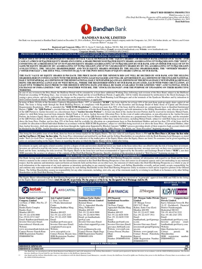 bandhanbankdrhp.pdf Stocks Securities (Finance)
