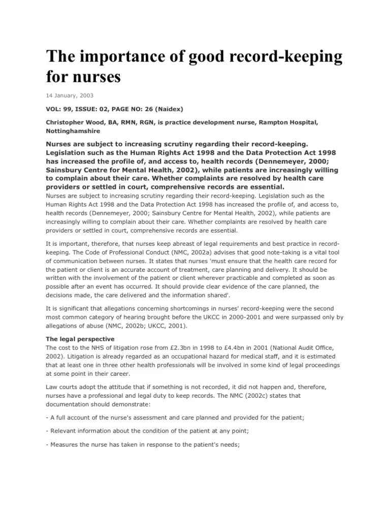 The Importance of Good Record in Nursing Nursing Patient