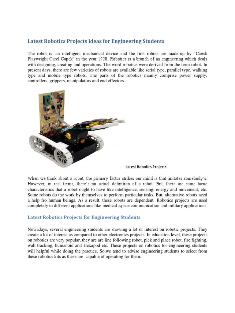Latest Robotics Projects Ideas for Engineering Students | Robotics | Robot