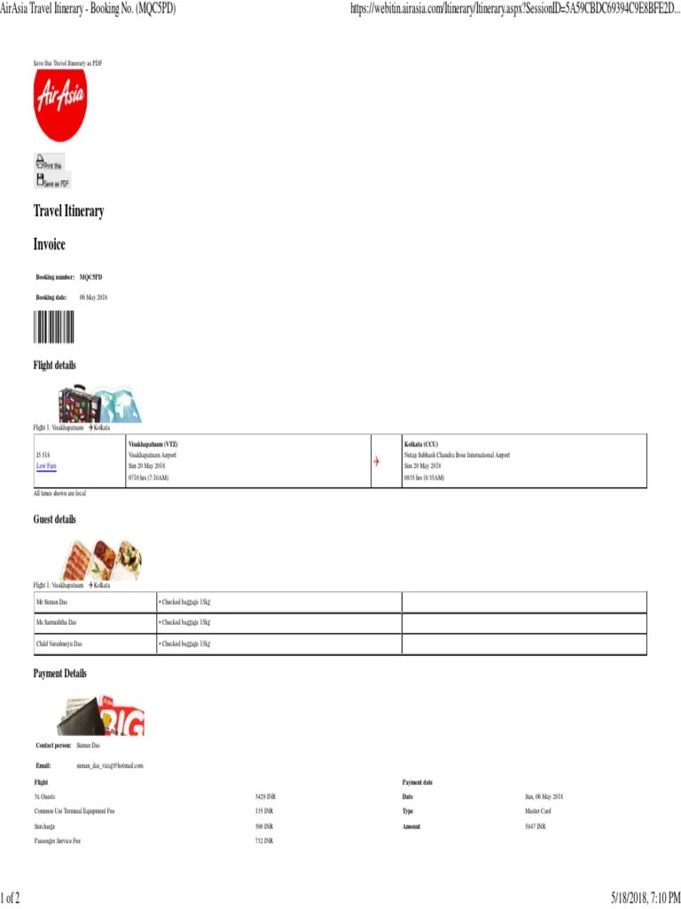 AirAsia Travel Itinerary Booking No Fee Payments