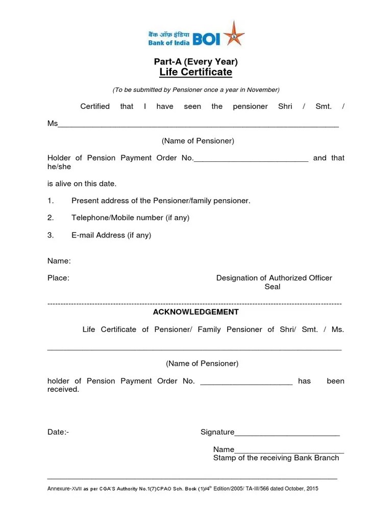 Life Certificate New Format PDF