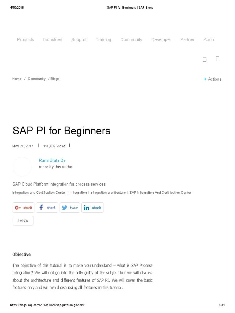SAP PI For Beginners PDF Download Free PDF Sap Se Enterprise Resource Planning