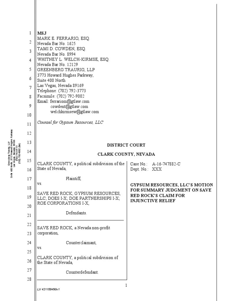 Gypsum Resources Motion for Summary Judgement Nevada Summary Judgment