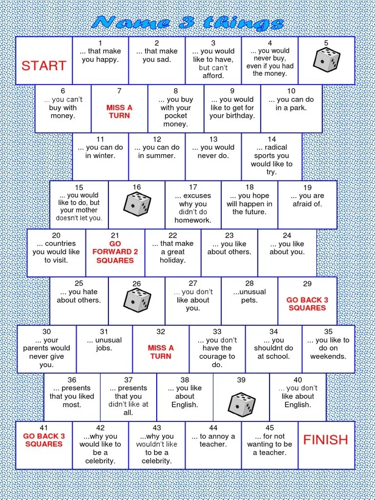 Board Game Name 3 things Leisure