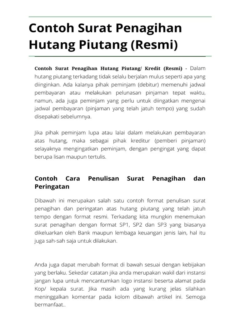 Contoh Surat Penagihan Hutang Kepada Perorangan - Aneka Macam Contoh