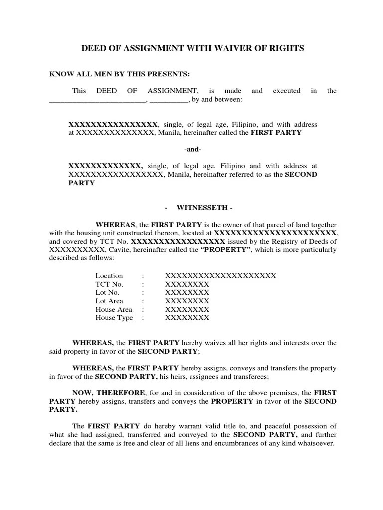 Deed of Assignment and Transfer of Rights PDF Assignment (Law) Deed