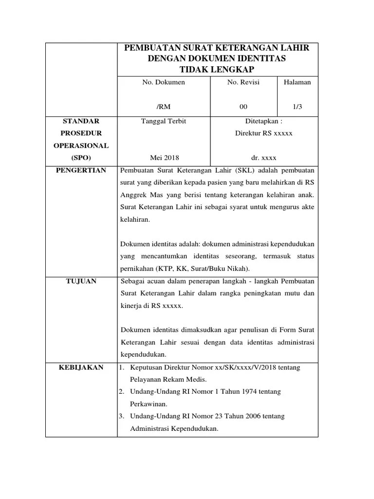 SPO Pembuatan SKL Di RS - Kaizen | PDF