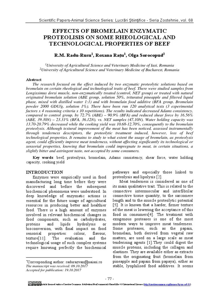 Bromelain On Meat PDF Proteolysis Meat