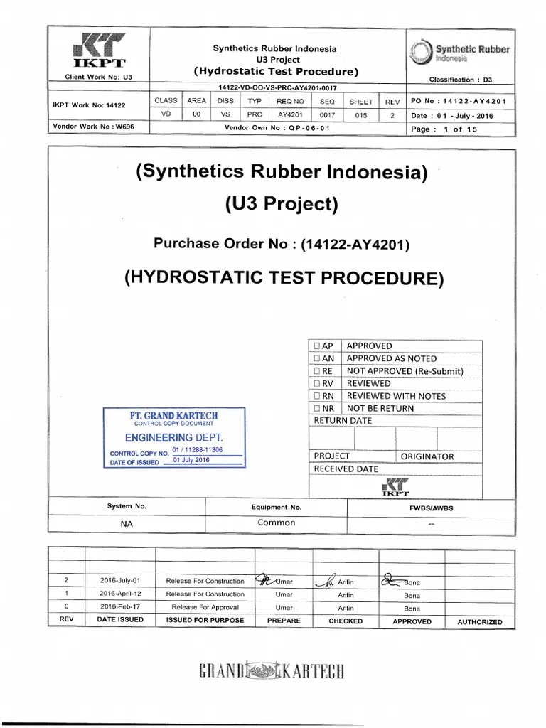 Hydrostatic Test Procedure Storage Tank Pressure Calibration