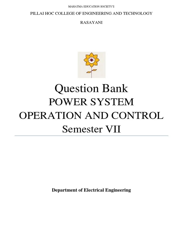 Question Bank Power System Operation and Control Semester VII PDF