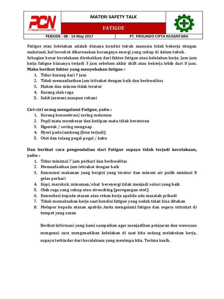 Topic Materi Safety Talk PT.pcn_Periode May 2017