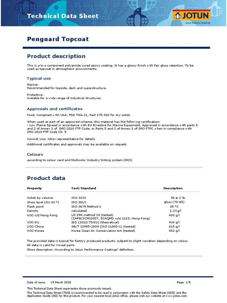 Datasheet Penguard Topcoat PDF Paint Epoxy
