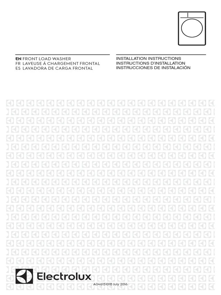 Electrolux Front Load Installation Instructions Washer A04615101B PDF