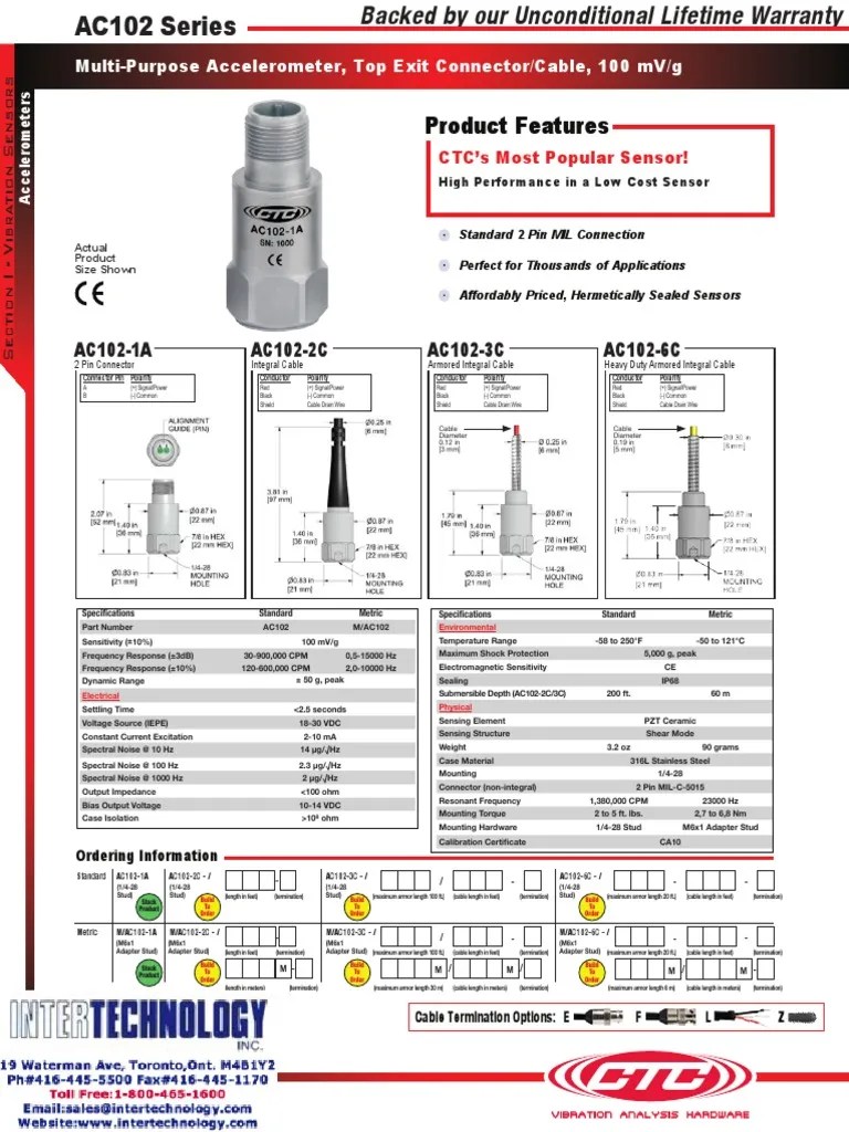 Accelerometer CTC AC102 PDF Electrical Connector Electrical Conductor
