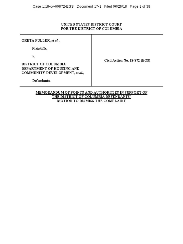 Memorandum of Points and Authorities in Support of The District of