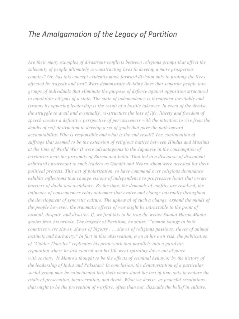 The Amalgamation of The Legacy of Partition PDF Social Group