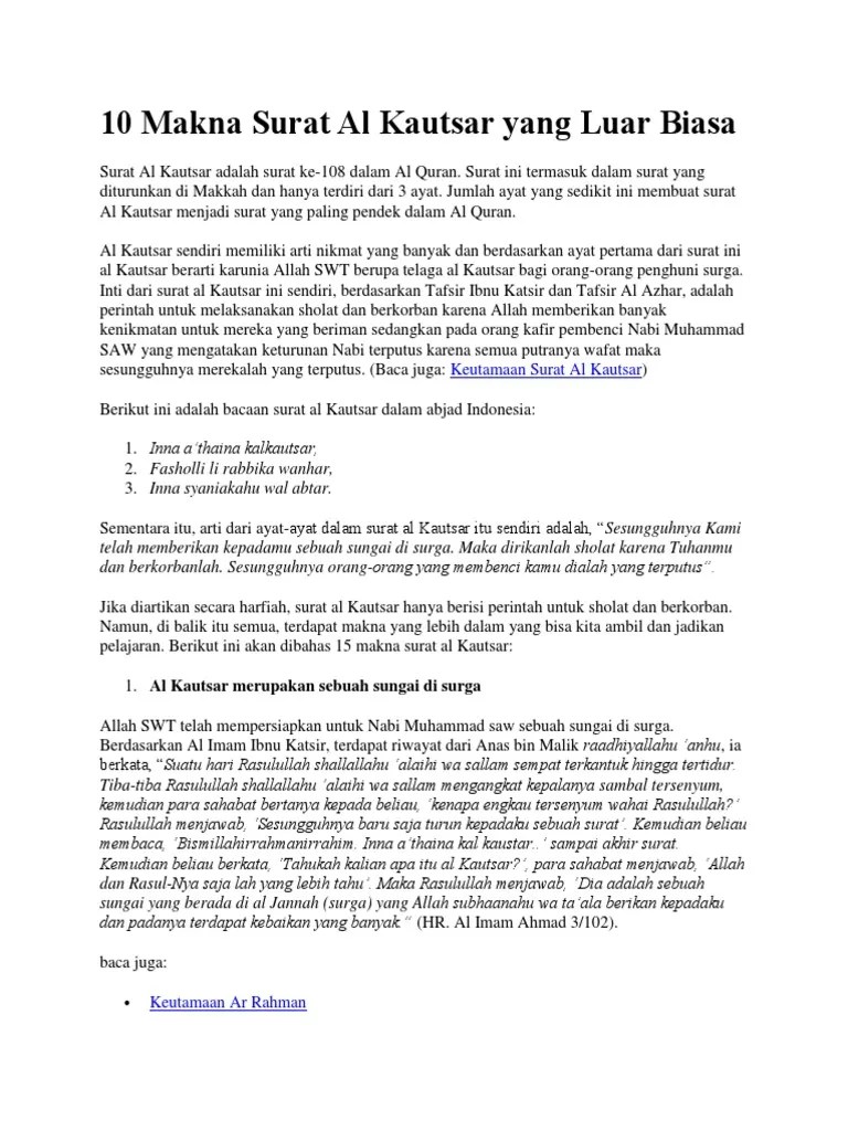 10 Makna Surat Al Kautsar Yang Luar Biasa | PDF